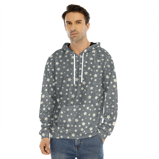 Cute Star Pattern Print Men's Velvet Pullover Hoodie