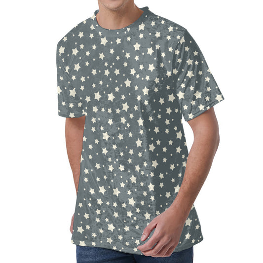 Cute Star Pattern Print Men's Velvet T-Shirt