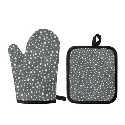 Cute Star Pattern Print Oven Mitt And Pot Holder Set