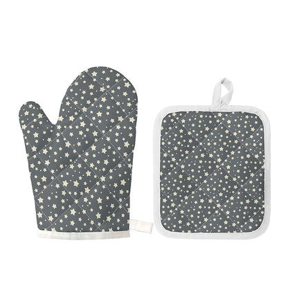 Cute Star Pattern Print Oven Mitt And Pot Holder Set