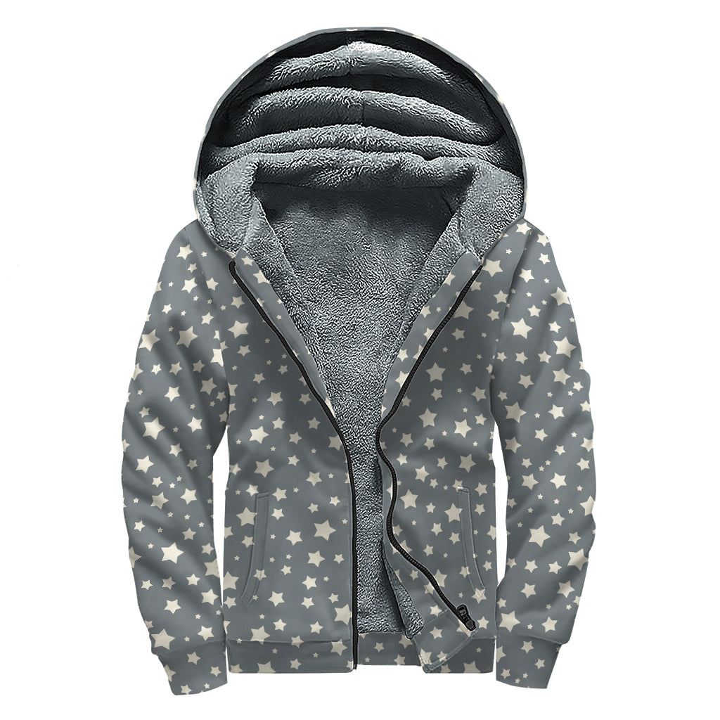 Cute Star Pattern Print Sherpa Lined Zip Up Hoodie