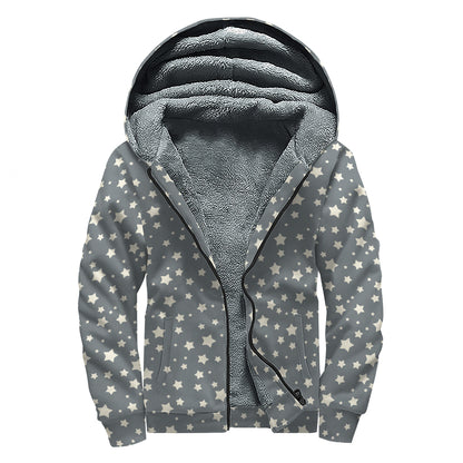 Cute Star Pattern Print Sherpa Lined Zip Up Hoodie