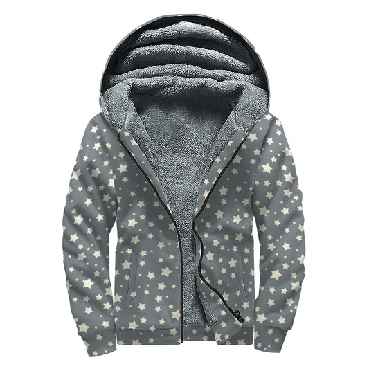 Cute Star Pattern Print Sherpa Lined Zip Up Hoodie