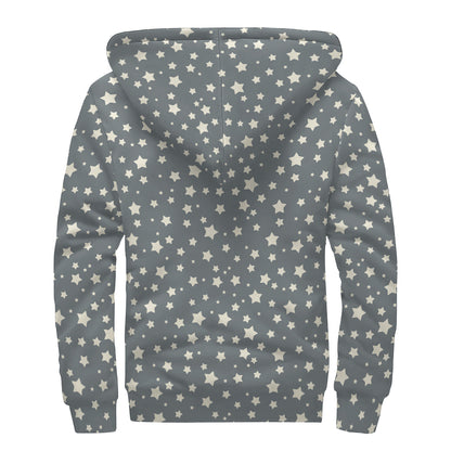 Cute Star Pattern Print Sherpa Lined Zip Up Hoodie
