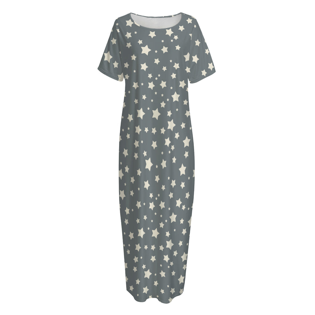 Cute Star Pattern Print Short Sleeve Long Nightdress