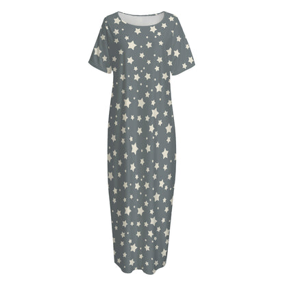 Cute Star Pattern Print Short Sleeve Long Nightdress