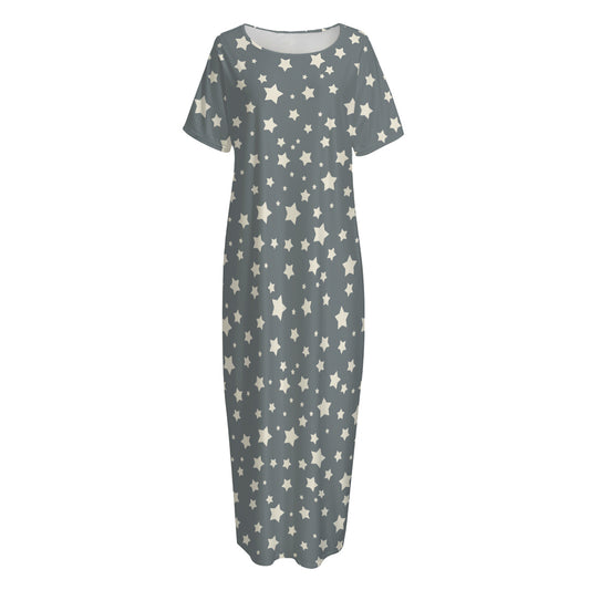 Cute Star Pattern Print Short Sleeve Long Nightdress