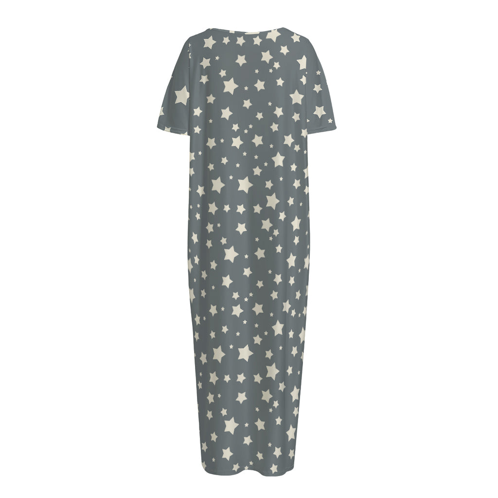 Cute Star Pattern Print Short Sleeve Long Nightdress
