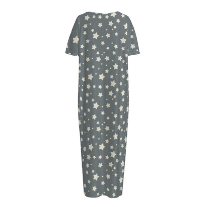 Cute Star Pattern Print Short Sleeve Long Nightdress