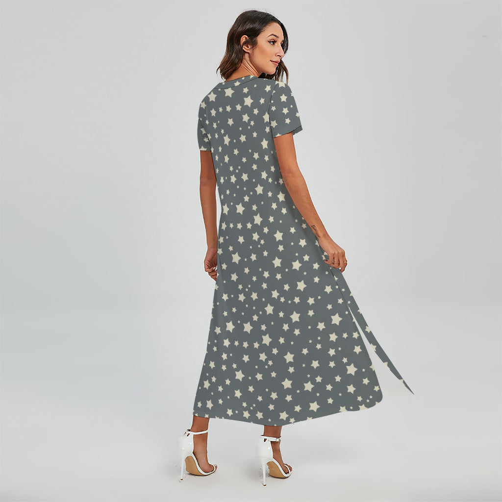 Cute Star Pattern Print Short Sleeve Maxi Dress