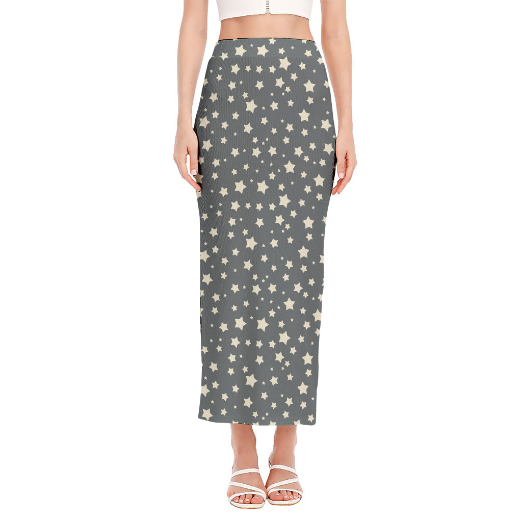 Cute Star Pattern Print Side Slit Maxi Skirt