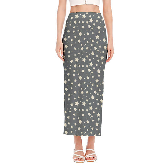 Cute Star Pattern Print Side Slit Maxi Skirt