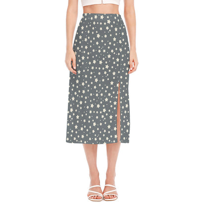 Cute Star Pattern Print Side Slit Midi Skirt