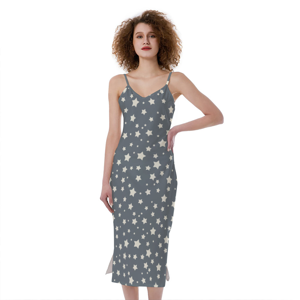 Cute Star Pattern Print Slim Fit Midi Cami Dress