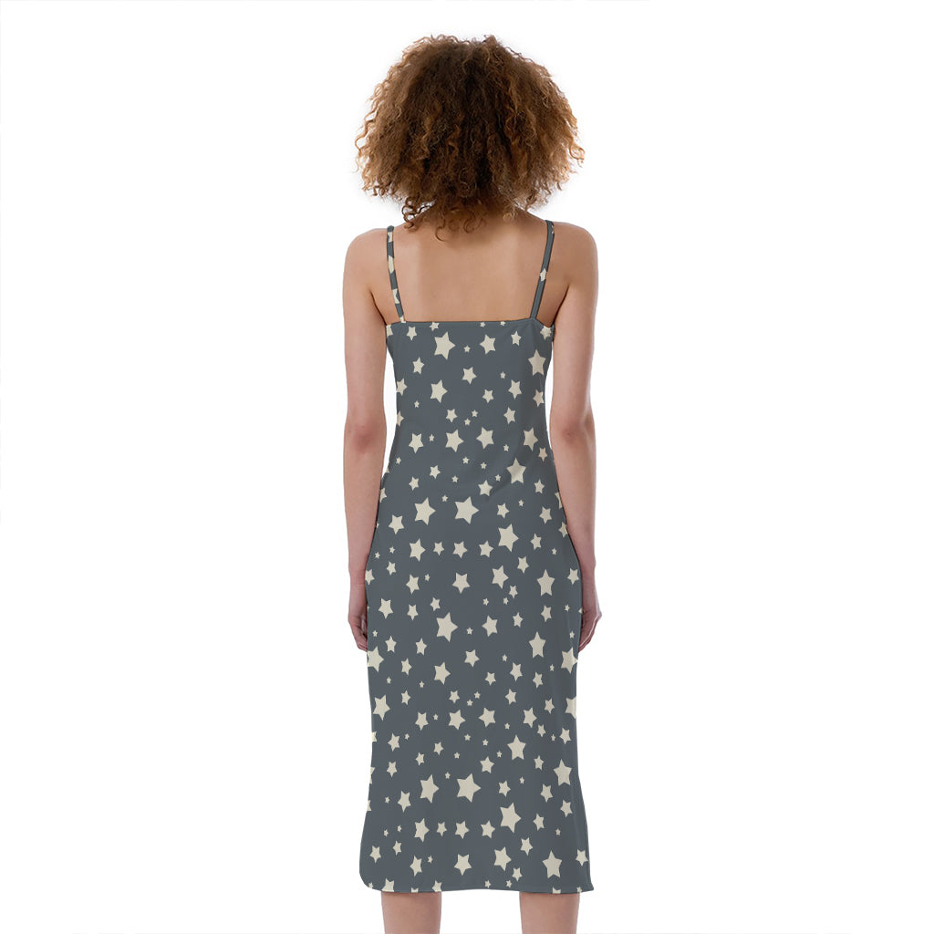 Cute Star Pattern Print Slim Fit Midi Cami Dress