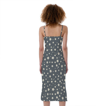 Cute Star Pattern Print Slim Fit Midi Cami Dress