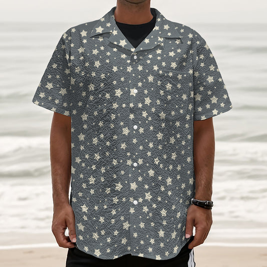 Cute Star Pattern Print Textured Short Sleeve Shirt