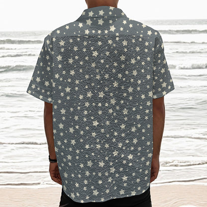 Cute Star Pattern Print Textured Short Sleeve Shirt