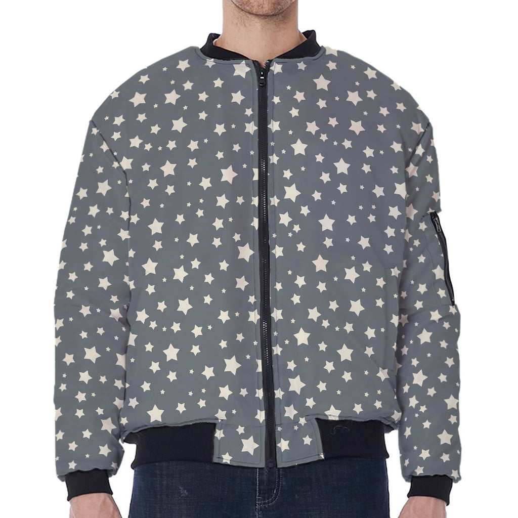 Cute Star Pattern Print Zip Sleeve Bomber Jacket
