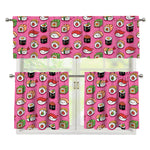 Cute Sushi And Rolls Pattern Print 3 Piece Kitchen Curtains