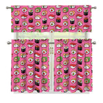 Cute Sushi And Rolls Pattern Print 3 Piece Kitchen Curtains