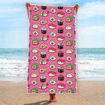 Cute Sushi And Rolls Pattern Print Beach Towel