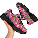 Cute Sushi And Rolls Pattern Print Black Chunky Shoes
