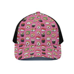 Cute Sushi And Rolls Pattern Print Black Mesh Trucker Cap
