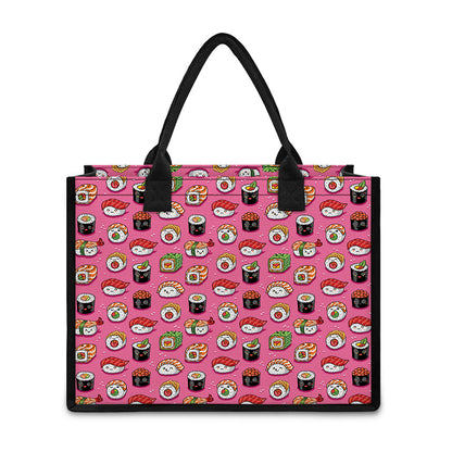 Cute Sushi And Rolls Pattern Print Canvas Tote Bag