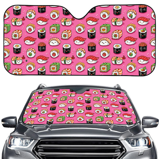 Cute Sushi And Rolls Pattern Print Car Windshield Sun Shade