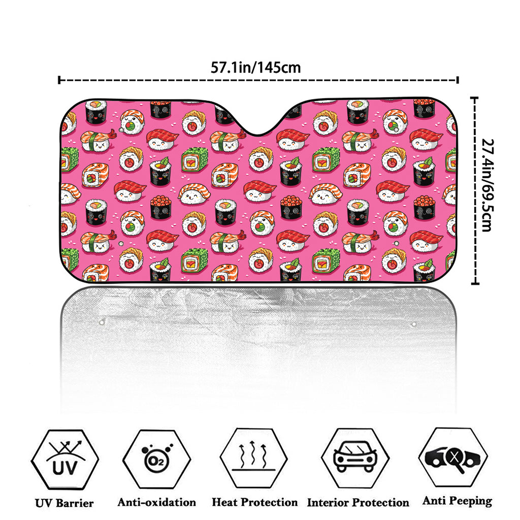 Cute Sushi And Rolls Pattern Print Car Windshield Sun Shade