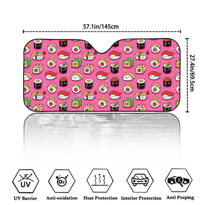 Cute Sushi And Rolls Pattern Print Car Windshield Sun Shade