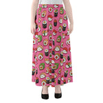 Cute Sushi And Rolls Pattern Print Chiffon Maxi Skirt