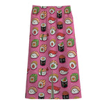 Cute Sushi And Rolls Pattern Print Cotton Front Slit Maxi Skirt