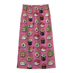 Cute Sushi And Rolls Pattern Print Cotton Front Slit Maxi Skirt