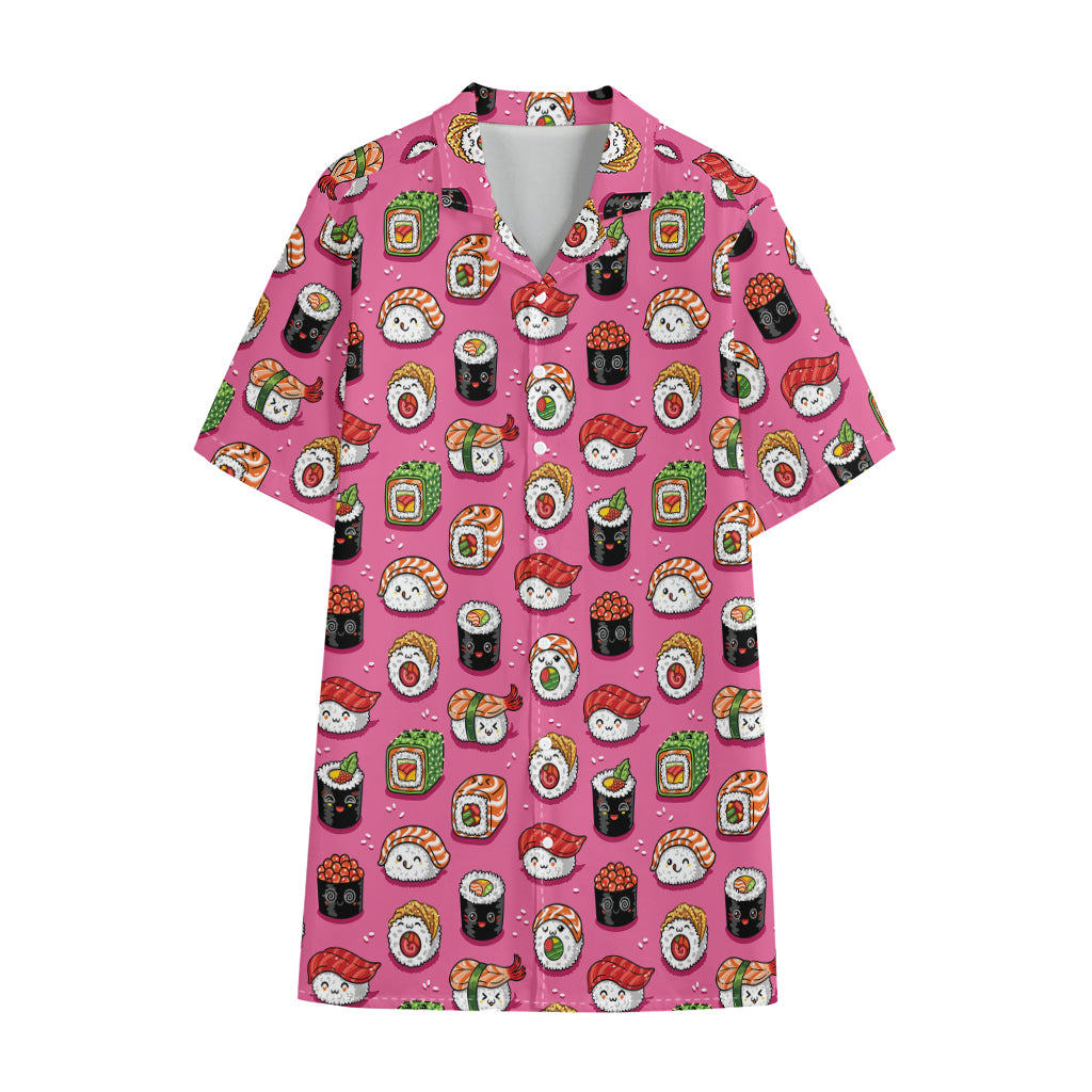 Cute Sushi And Rolls Pattern Print Cotton Hawaiian Shirt