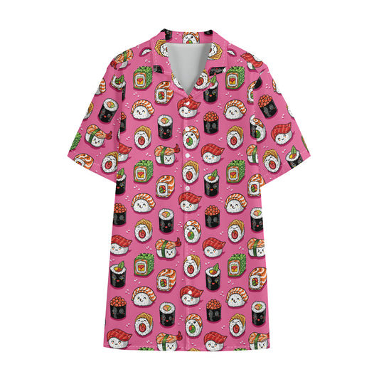 Cute Sushi And Rolls Pattern Print Cotton Hawaiian Shirt