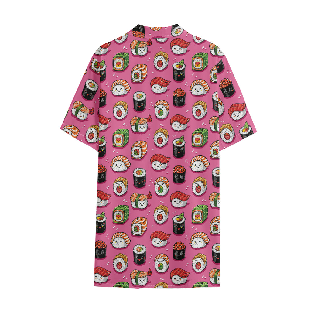 Cute Sushi And Rolls Pattern Print Cotton Hawaiian Shirt