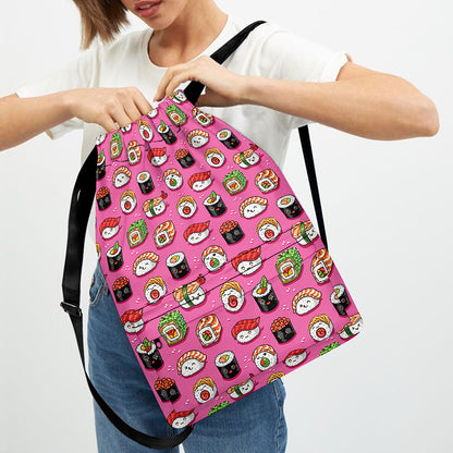 Cute Sushi And Rolls Pattern Print Drawstring Backpack