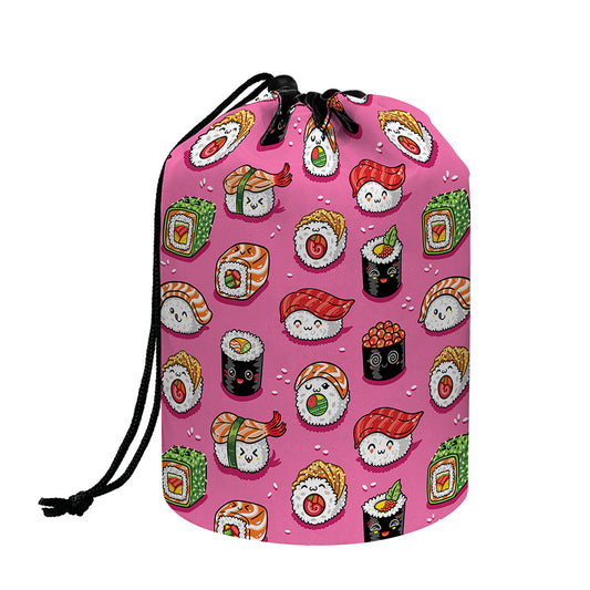 Cute Sushi And Rolls Pattern Print Drawstring Makeup Bag
