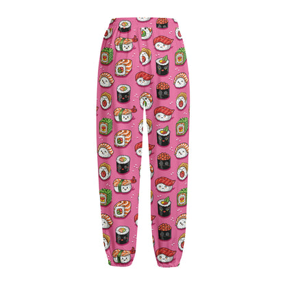 Cute Sushi And Rolls Pattern Print Fleece Lined Knit Pants