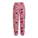 Cute Sushi And Rolls Pattern Print Fleece Lined Knit Pants