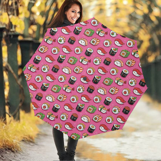 Cute Sushi And Rolls Pattern Print Foldable Umbrella