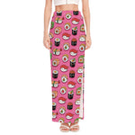 Cute Sushi And Rolls Pattern Print High Slit Maxi Skirt
