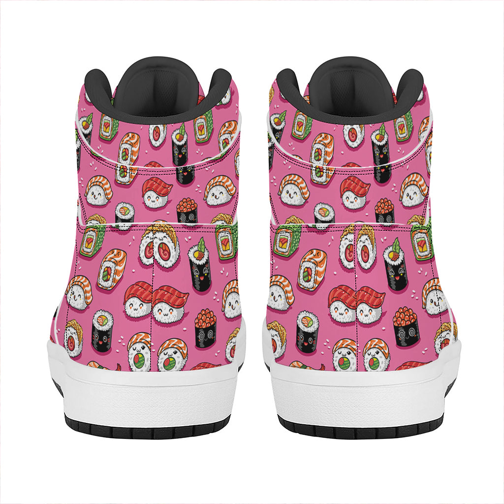 Cute Sushi And Rolls Pattern Print High Top Leather Sneakers