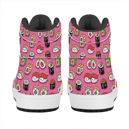 Cute Sushi And Rolls Pattern Print High Top Leather Sneakers