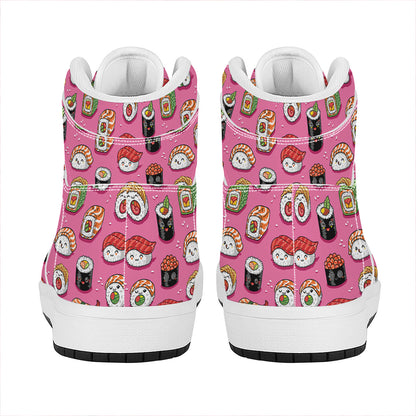 Cute Sushi And Rolls Pattern Print High Top Leather Sneakers