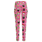 Cute Sushi And Rolls Pattern Print High-Waisted Pocket Leggings