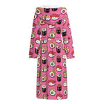 Cute Sushi And Rolls Pattern Print Hooded Bathrobe