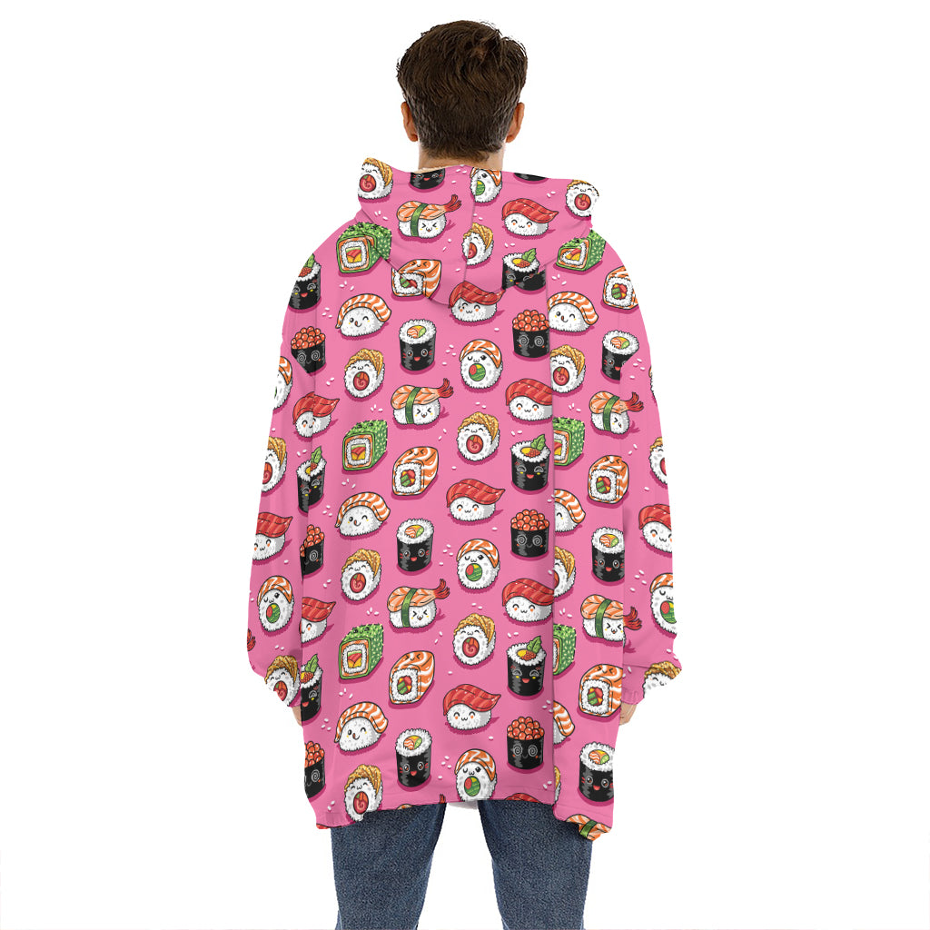 Cute Sushi And Rolls Pattern Print Hoodie Blanket